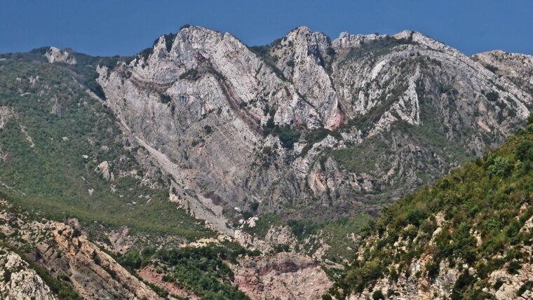 Folded pelagic limestones in northern Albania